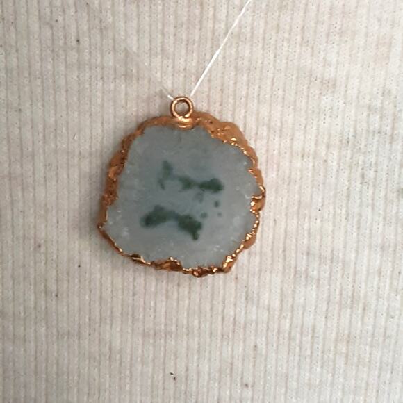 Electroplated Druzy Pendant White Green Crystalline Quartz - Picture 2 of 6